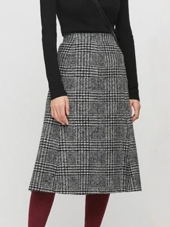 Uniqlo Dresses & Skirts - Like New Uniqlo Wool Blend Plaid Midi Skirt Grey Black XS